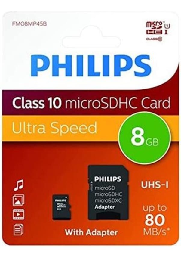 Philips Fm08mp45b/00 8gb Class10 Uhs-ı U1 Tf Adaptörlü Micro Sdhc Hafıza Kartı