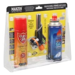 MAHZEN PROFESYONEL 3'LÜ PÜRMÜZ BAŞLIĞI SETİ (BUTAN PROPAN GAZ KARTUŞU 400ML ÇAKMAK + ÇAKMAK GAZI 270ML)