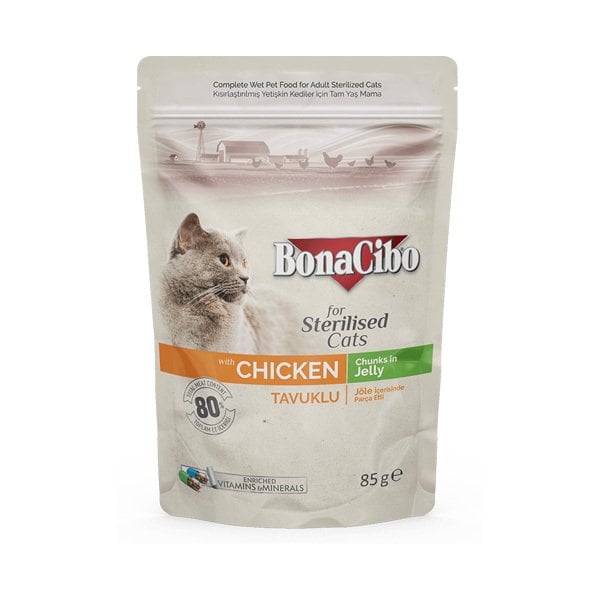 Jöleli Tavuklu Pouch Kısırlaştırılmış Yetişkin Kedi Yaş Maması 85 gram x 12 adet