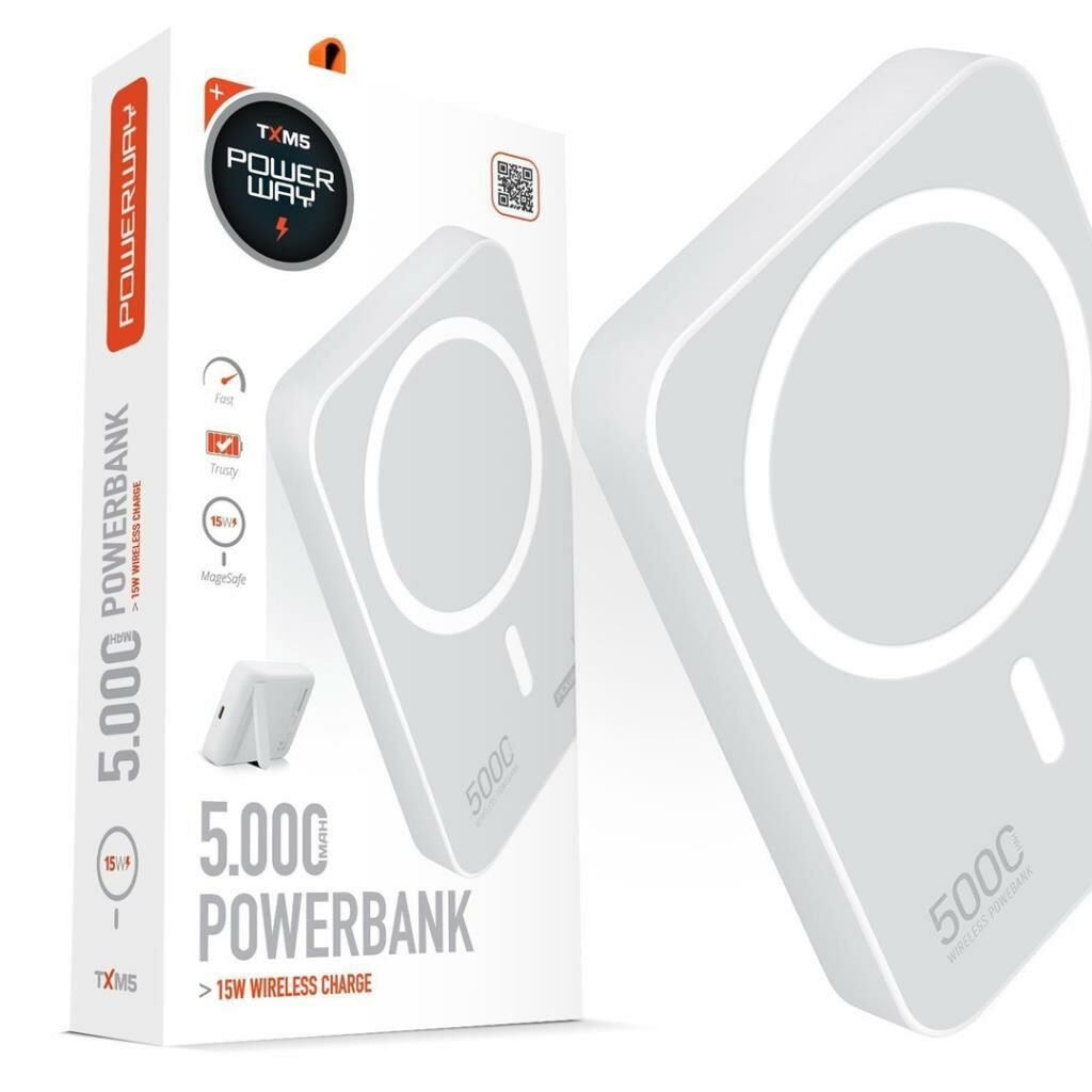 POWERWAY 5.000 MAH PD 15W MAGSAFE KABLOSUZ WİRELESS TAŞINABİLİR ŞARJ CİHAZI BEYAZ POWERBANK TXM5