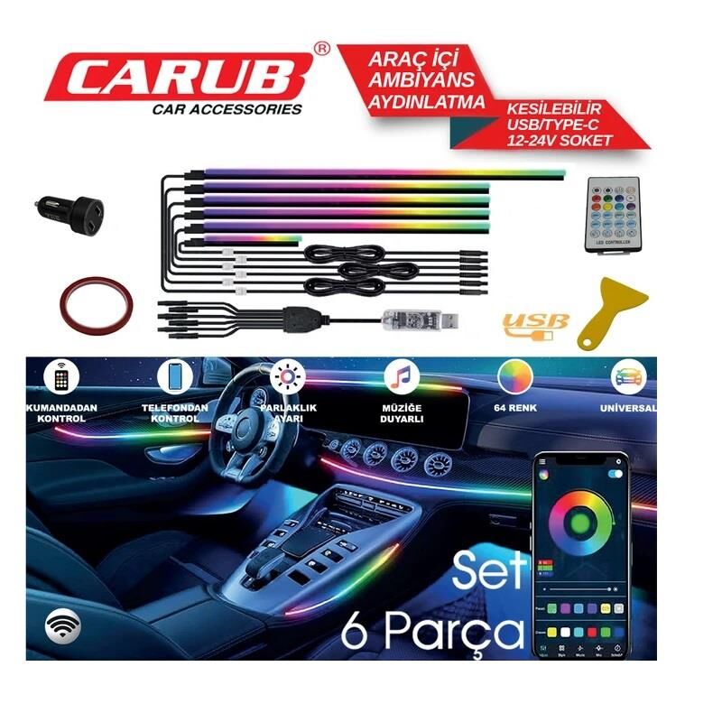 CARUB Araç İçi Ambiyans Wifi Kontrol Usb 6 Parça