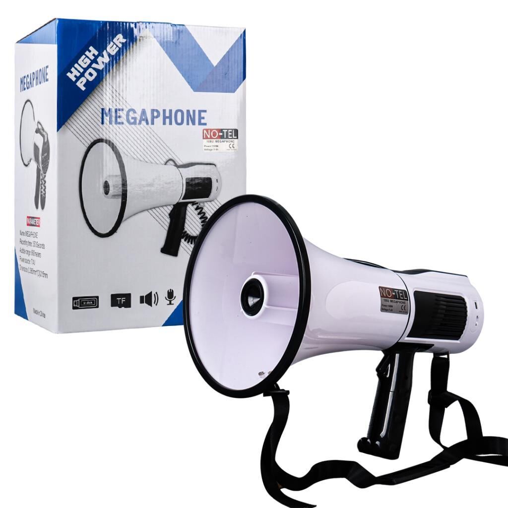 NOTEL 106U 100 WATT BLUETOOTH-USB-SİREN-SES KAYIT ÖZELİKLİ DAHİLİ BATARYALI BÜYÜK BOY MEGAFON