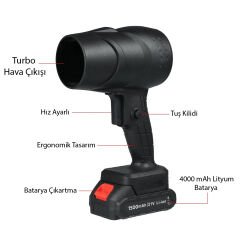 48V Şarjlı Mini Jet Fan Güçlü Turbo Hava Üfleyici 4000mAh