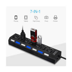 7 Port Usb Hub Çoklayıcı Çoğaltıcı OnOff Düğmeli Işıklı Adaptörlü