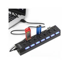 7 Port Usb Hub Çoklayıcı Çoğaltıcı OnOff Düğmeli Işıklı Adaptörlü