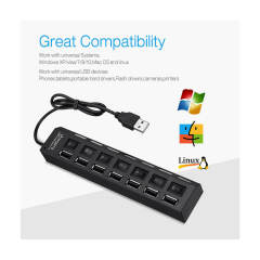 7 Port Usb Hub Çoklayıcı Çoğaltıcı OnOff Düğmeli Işıklı Adaptörlü