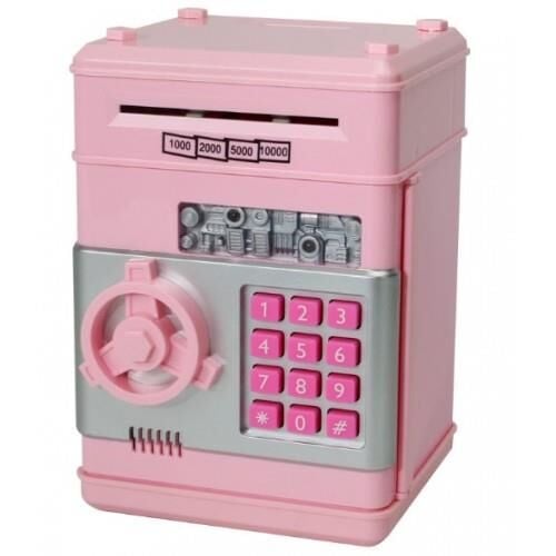 Elektronik Şifreli Kasa Otomatik Kağıt Para Alan ATM Kumbara Pembe