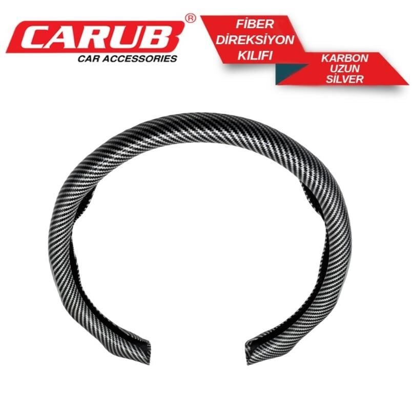 CARUB Fiber Karbon Direksiyon Kılıfı UZUN Silver – Şık ve Sportif Tasarım