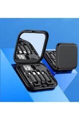 8in1 USB-C Hızlı Şarj Veri Kablosu iPhone Xiaomi Type-C Kablo Tutucu Aynalı Seyahat Seti