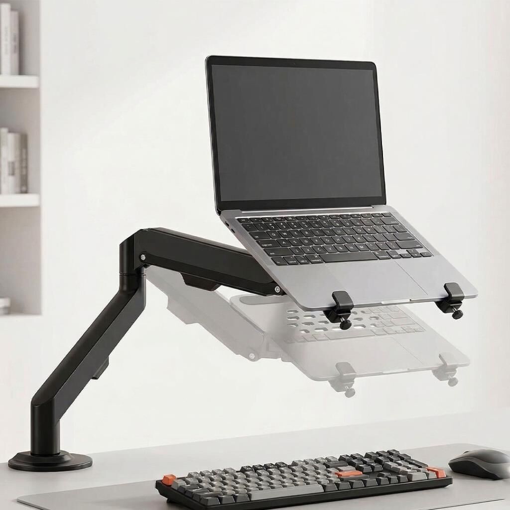 Profesyonel Amortisörlü 2’si 1 Arada Laptop ve Monitör Standı – Ayarlanabilir Ergonomik Masaüstü Kol,
