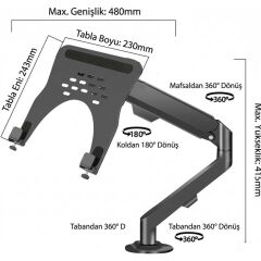 Profesyonel Amortisörlü 2’si 1 Arada Laptop ve Monitör Standı – Ayarlanabilir Ergonomik Masaüstü Kol,
