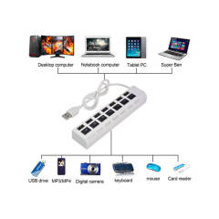 7 Port Usb Hub Çoklayıcı Anahtarlı Switch Işıklı Beyaz Adaptörlü