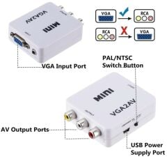 Vga To Av 3Rca Video 1080p Çevirici Dönüştürücü Adaptör 3.5mm Destekli