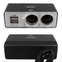 12-24v Çi̇ft Usb Gi̇ri̇şli̇ 100w 70cm Kablolu 3'lü Araç Çakmak Çoklayici
