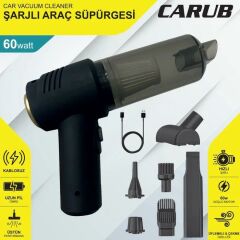 OTO ARAÇ İÇİ SÜPÜRGE 60W ŞARJLI KABLOSUZ LÜX ÜFLEME, ÇEKME VE HIZLI ŞARJ ÖZELLİKLİ