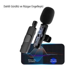 K8 Kablosuz Type-c + Lightning Vlogger Yaka Mi̇krofonu
