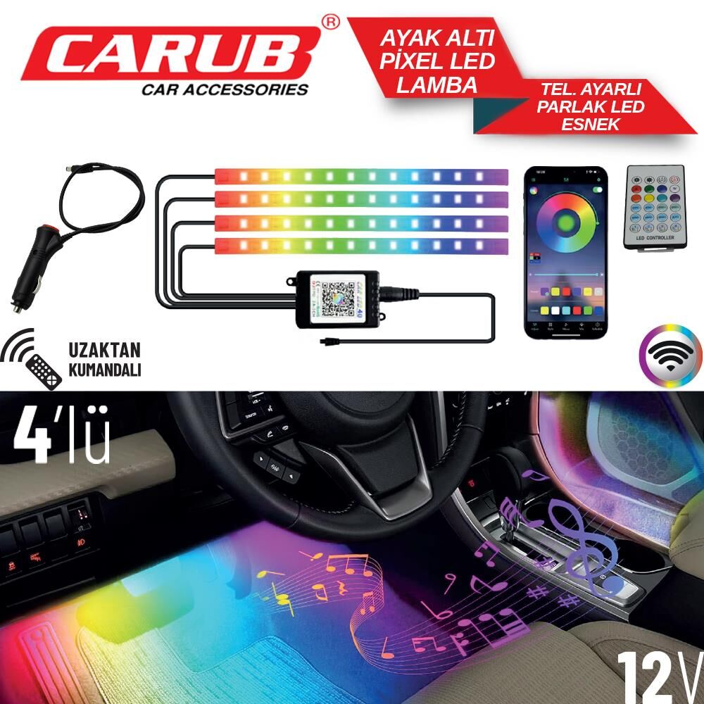 Ayak Altı Pixel led Telefon Ayarlı 48 Led 4 Parça