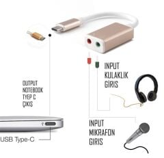 Type C To 3.5mm Aux Mikrofon Kulaklık  Cevirici Ses Kartı