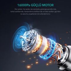 Shibumi Tornada 100 Watt 6000mah 16000pa Çeki̇ş Gücü 8 Adet Başlikli Type-c Şarjli Güçlü Üfleme Araç İçi̇ Süpürge