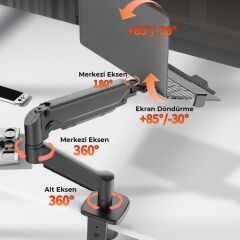 13-32” Amortisörlü Tek Kol Monitör ve Laptop Tutucu Masa Standı