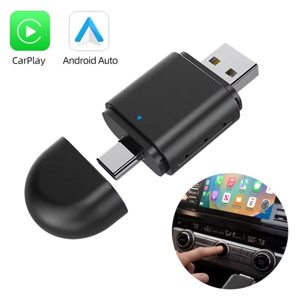 Kablosuz CarPlay - Androi̇d Auto Çevi̇ri̇Cİ Dönüştürücü Adaptör İki̇ Gi̇ri̇şli̇ USB - Type-c