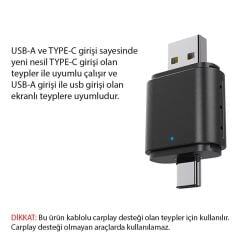 Kablosuz CarPlay - Androi̇d Auto Çevi̇ri̇Cİ Dönüştürücü Adaptör İki̇ Gi̇ri̇şli̇ USB - Type-c