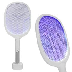 Beyaz/Gri̇ 1200 Mah 3000 V Çikiş UV Mavi̇ Işikli Şarjli Masaüstü Raket Si̇nek Öldürücü