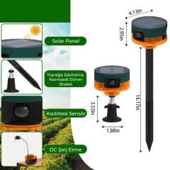 26946 DC 5v Solar 360 Derece Hareket Sensörlü SES Kayitli Yeşi̇l - Kirmizi Hayvan Kovucu Alarm Cİhazi