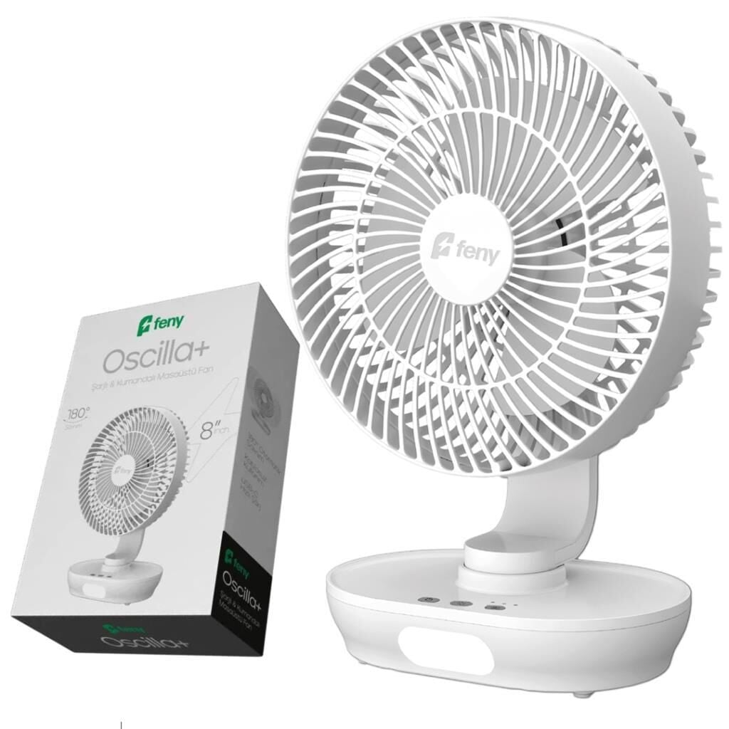 FENY FN-F88 OSCİLLA 3 KADEME HIZ AYARLI 180° 3000 MAH ŞARJLI 8'' MASÜSTÜ FAN VANTİLATÖR