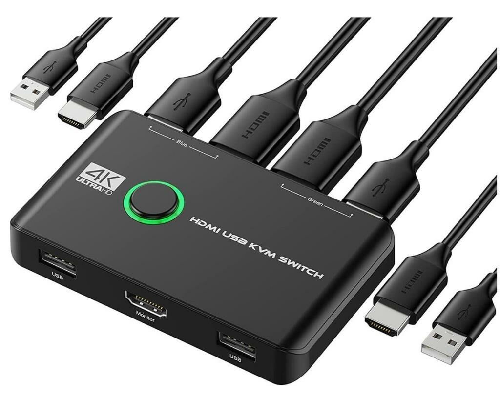 4K Hdmi Kvm Switch 2 Port Usb 2 PC Tek Kasa Klavye Mouse Kontrol Çoklayıcı