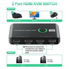 4K Hdmi Kvm Switch 2 Port Usb 2 PC Tek Kasa Klavye Mouse Kontrol Çoklayıcı