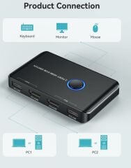 4K Hdmi Kvm Switch 2 Port Usb 2 PC Tek Kasa Klavye Mouse Kontrol Çoklayıcı