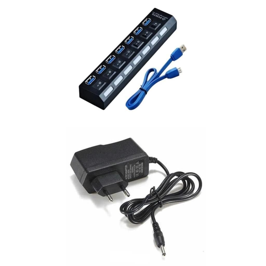 USB 3.0 7 Port Hub - Switch Kontrollü ve Hızlı Bağlantı 5 Volt Adaptör Dahil