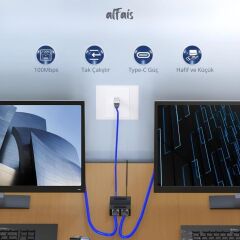 4594 RJ45 Ethernet Splitter 1 Giriş 2 Çıkış 100Mbps Hız Çevirici Çoklayıcı
