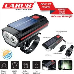 Güneş Enerjili Bisiklet Feneri Kornalı Solar Siren LED Far Su Geçirmez