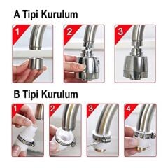 2 Kademeli̇ Tasarruflu 360 Derece Oynar Musluk Başliği