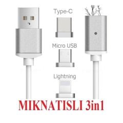 Iphone Lightning Samsung Micro Usb Type C Mıknatıslı Şarj Kablosu