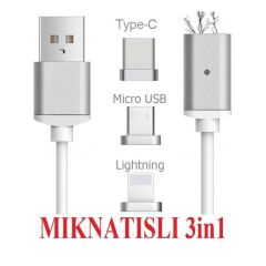 Iphone Lightning Samsung Micro Usb Type C Mıknatıslı Şarj Kablosu