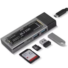 6085 Usb Type C M.2 Ssd Pcie Kutusu 5in1 Hub Nvme Sata Ngff Sd Kart Okuyucu Hard Disk Okuma