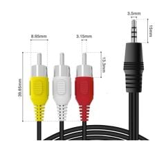 3.5mm Stereo Erkek Jack - 3 RCA AV Kablo 1.2 Metre | Uydu Alıcısı, TV, Ses Sistemi Uyumlu