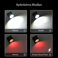 COB LED Solar Kafa Lambası | Beyaz-Kırmızı Işık | Type-C Şarjlı | Kompakt 73x77x55mm