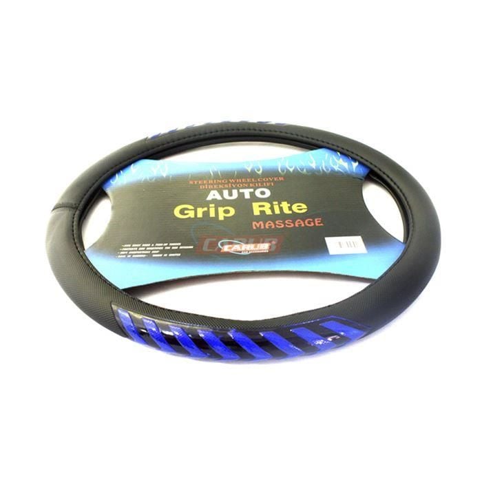 CARUB Direksiyon Kılıfı 38cm Siyah- Mavi Fosforlu