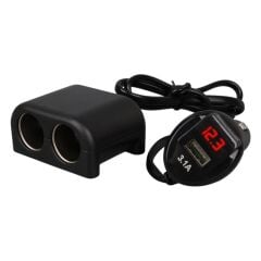 Olesson 1641 12-24v Tek USB Gi̇ri̇şli̇ 120w 80cm Kablolu Di̇ji̇tal Voltaj Ekranli 2'Li̇ Araç Çakmak Çoklayici