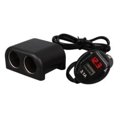 Olesson 1641 12-24v Tek USB Gi̇ri̇şli̇ 120w 80cm Kablolu Di̇ji̇tal Voltaj Ekranli 2'Li̇ Araç Çakmak Çoklayici