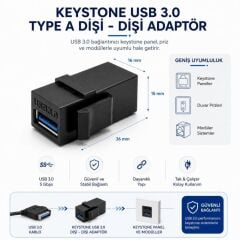 6088 USB 3.0 A Dişi To Dişi Keystone Jack Adaptör Çevirici Uzatma Dönüştürücü Ara Bağlantı
