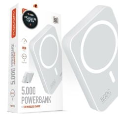 POWERWAY 5.000 MAH PD 15W MAGSAFE KABLOSUZ WİRELESS TAŞINABİLİR ŞARJ CİHAZI BEYAZ POWERBANK TXM5