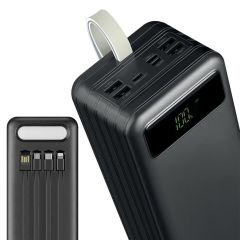 POWERWAY TX60 SİYAH 60000 MAH ÇOKLU ÇIKIŞ DİJİTAL GÖSTERGELİ EKSTRA KABLOLU POWERBANK