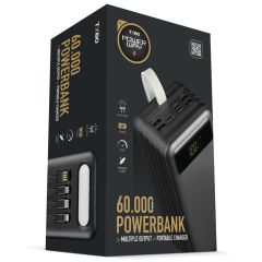 POWERWAY TX60 SİYAH 60000 MAH ÇOKLU ÇIKIŞ DİJİTAL GÖSTERGELİ EKSTRA KABLOLU POWERBANK