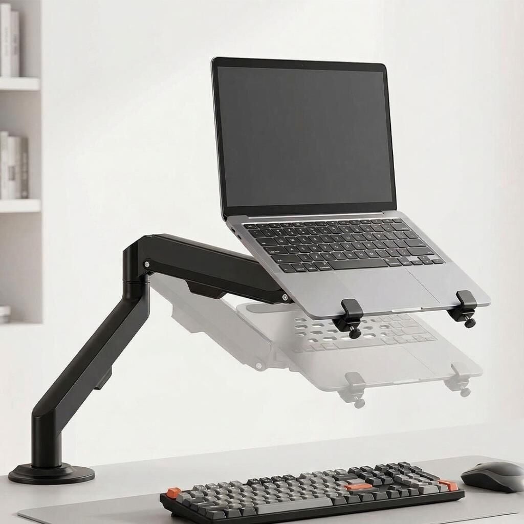 Profesyonel Amortisörlü 2’si 1 Arada Laptop ve Monitör Standı – Ayarlanabilir Ergonomik Masaüstü Kol,