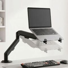 Profesyonel Amortisörlü 2’si 1 Arada Laptop ve Monitör Standı – Ayarlanabilir Ergonomik Masaüstü Kol,